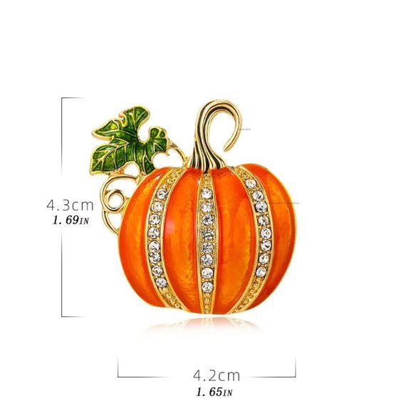 Brooch Pumpkin Rhinestone Pin Halloween Thanksgiving Fall Autum Stylish Glam Fun - Picture 7 of 7